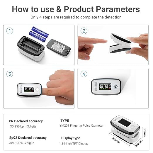 Pulse Oximeter with Memory – 4-Color TFT Display (White/Black)